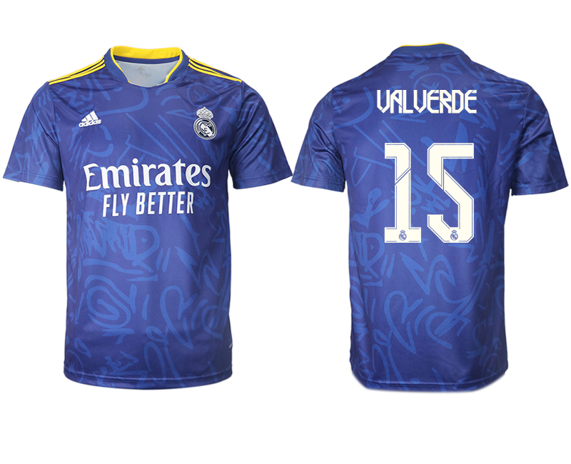 Men 2021-2022 Club Real Madrid away aaa version blue #15 Soccer Jersey->real madrid jersey->Soccer Club Jersey
